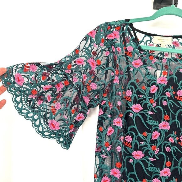 Anthropologie Moulinette Soeurs Black Floral Embroidered Lace Tunic Small Top - Picture 3 of 9